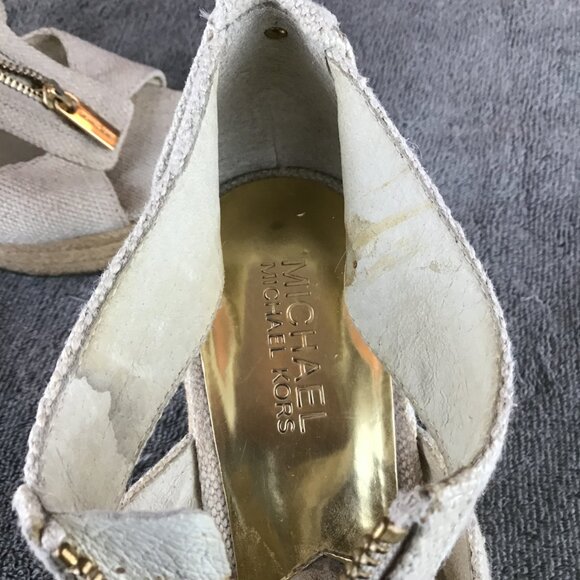 Michael Kors Damita Beige Wedge Sandals Sz 8 - Picture 13 of 14